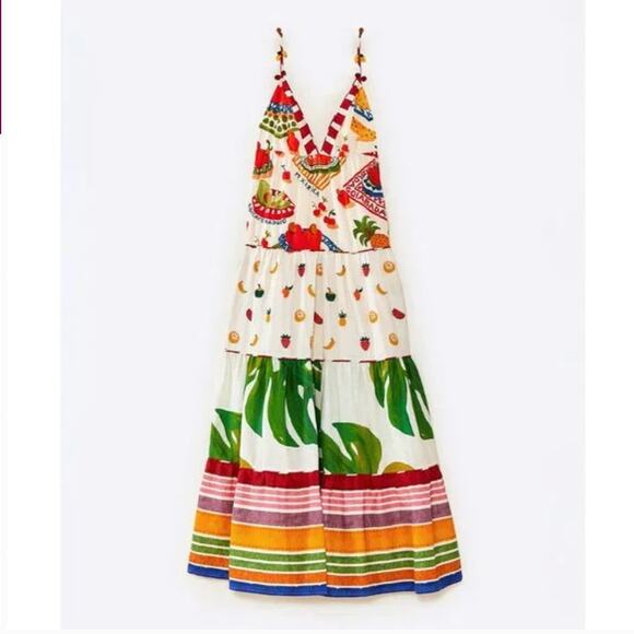NEW NWT $285 FARM Rio Mixed Picnic Fruit Tiered Maxi Dress - Picture 10 of 10
